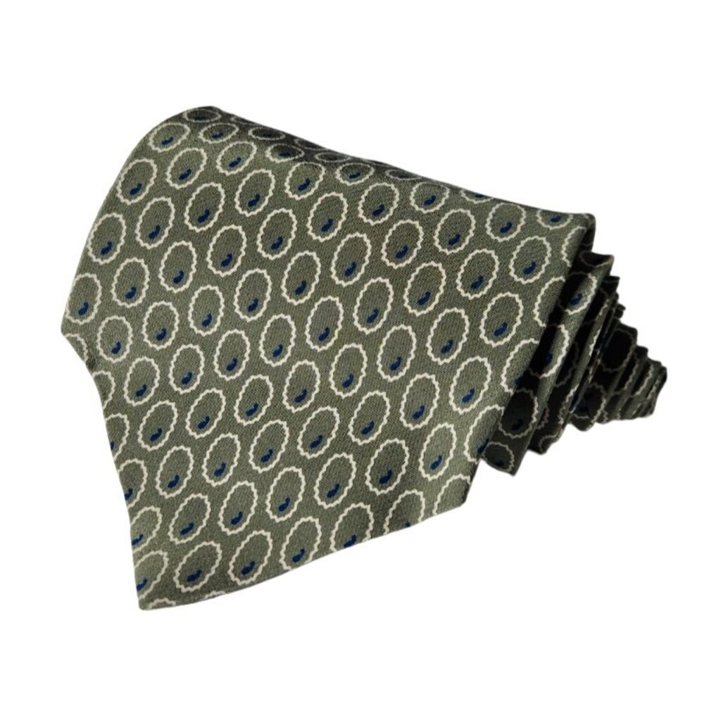 Giorgio Armani Cravatte Mens 100% Silk Necktie Tie Olive Green Ovals NWOT